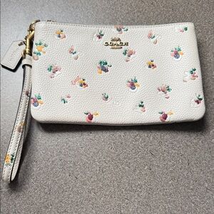 Coach Cream Wristlet with Colorful Floral Accents